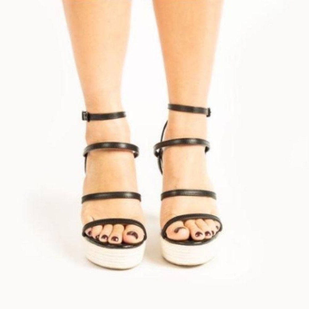 Strappy Espadrille Wedges in Black - Picture 3 of 6